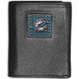 Miami Dolphins Gridiron Leather Tri-fold Wallet Packaged in Gift Box